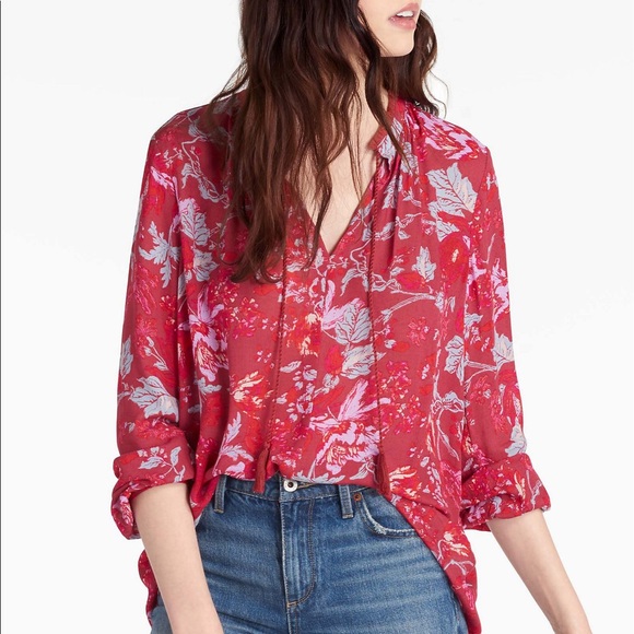Lucky Brand Tops - Lucky brand floral fringe neck blouse Sz M
